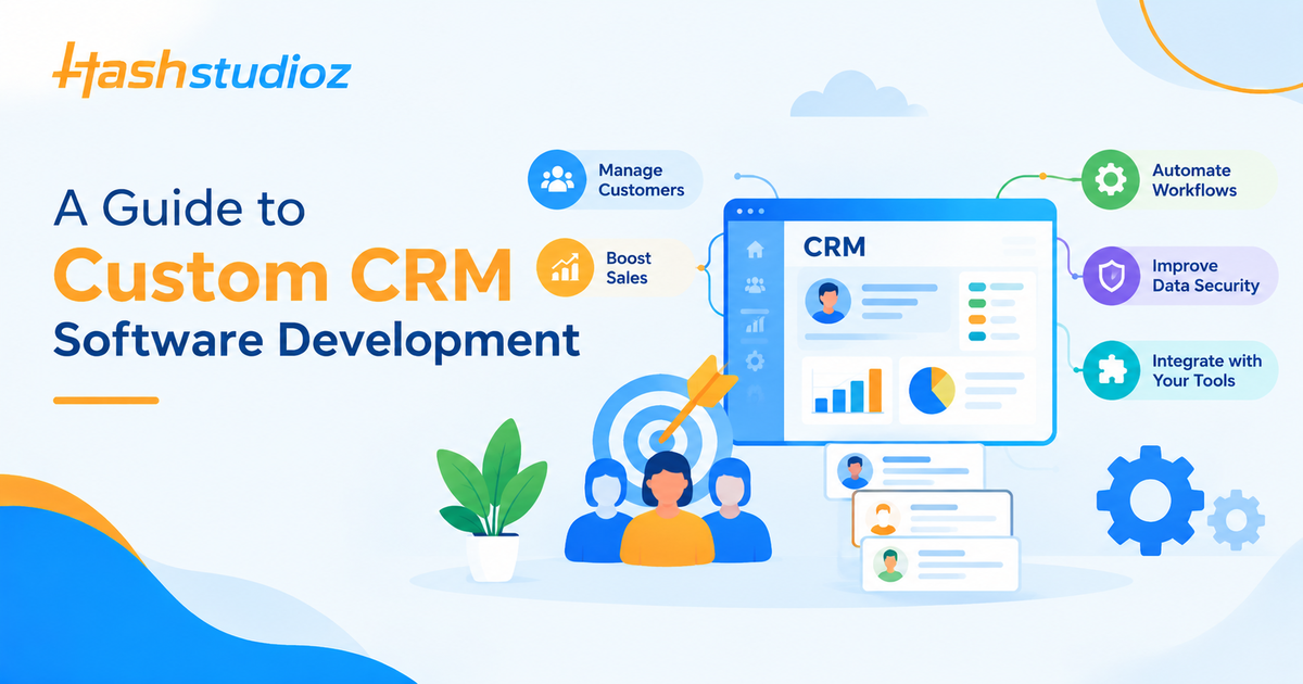 Custom CRM software development with a CRM dashboard, customer management, and workflow automation