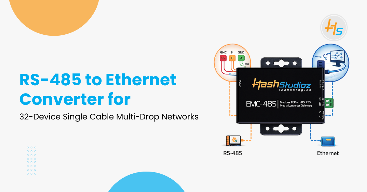 RS-485 to Ethernet Converter for 32-Device Single Cable Multi-Drop Networks