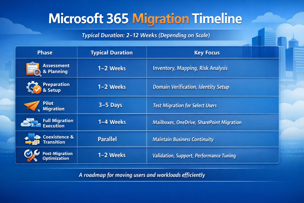 Phases of a Microsoft 365 Migration Timeline