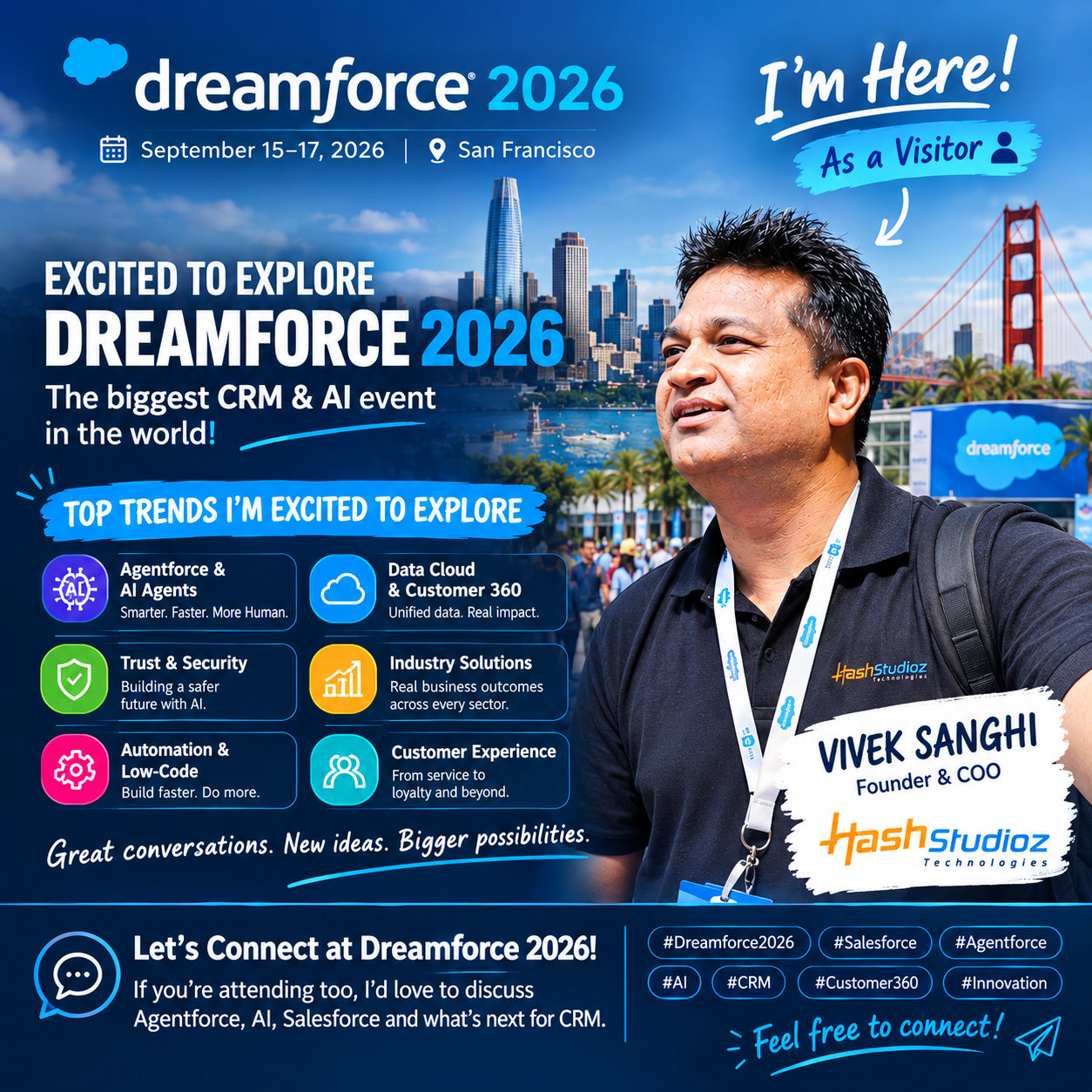 HashStudioz Technologies at Dreamforce 2026 San Francisco - Vivek Sanghi Founder & COO