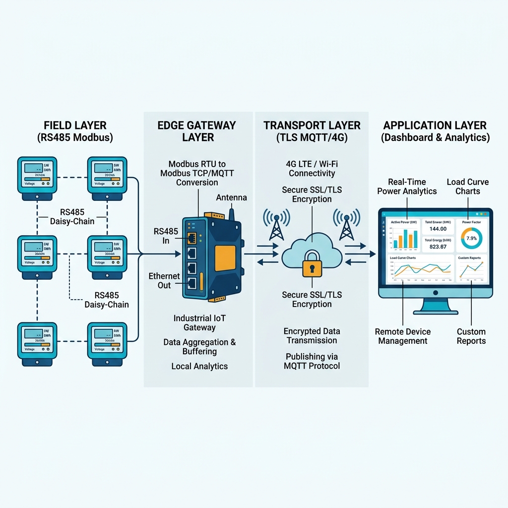 Realistic IoT Energy Monitoring System Architecture Diagram