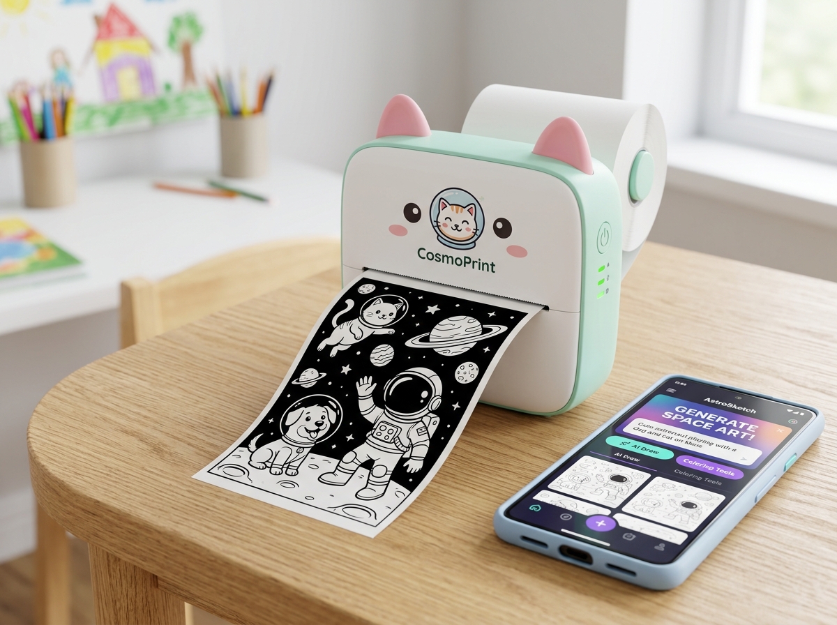Smart Kids Printing Toy with AI Coloring Pages and Companion Mobile App